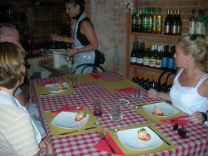 Plating our appetizer Tuscan Cooking Course and Dinner in Florence