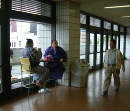 Wrestlers eating Sunrise Sumo Wrestling Tour - Tokyo Tournament