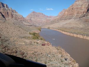 Colorado River and the helicopter landing point Grand Canyon West Rim Air Adventure