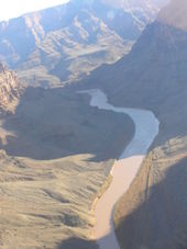 Bird's eye view of the Colorado River Grand Canyon All American Helicopter Flight