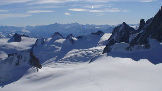 View from Mont Blanc terrace Chamonix and Mont Blanc