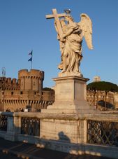 Bird resting on S Angelo Bridge Rome Hop On Hop Off Double Decker Bus Tour