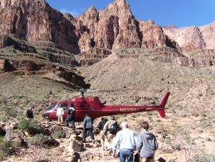Helicopter on the Grand Canyon Floor Grand Canyon West Rim Air Adventure