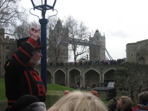 Our Beefeater guide, by the Tower Bridge Skip the Line: Tower of London Tickets