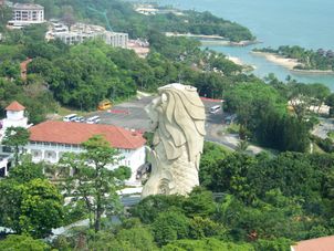View of Merlion from Cable Car Afternoon Till Sunset at Sentosa Island - Singapore